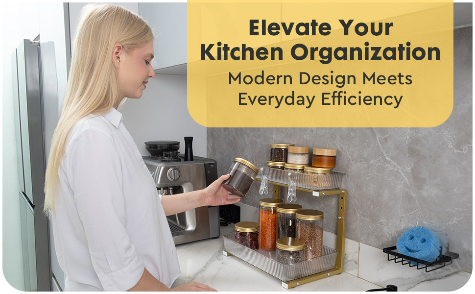 Under Sink Cabinet Organizer Stainless Steel, Adjustable , Water-Resistant, Multi-Purpose Storage, Bonus LED - VizchiCo